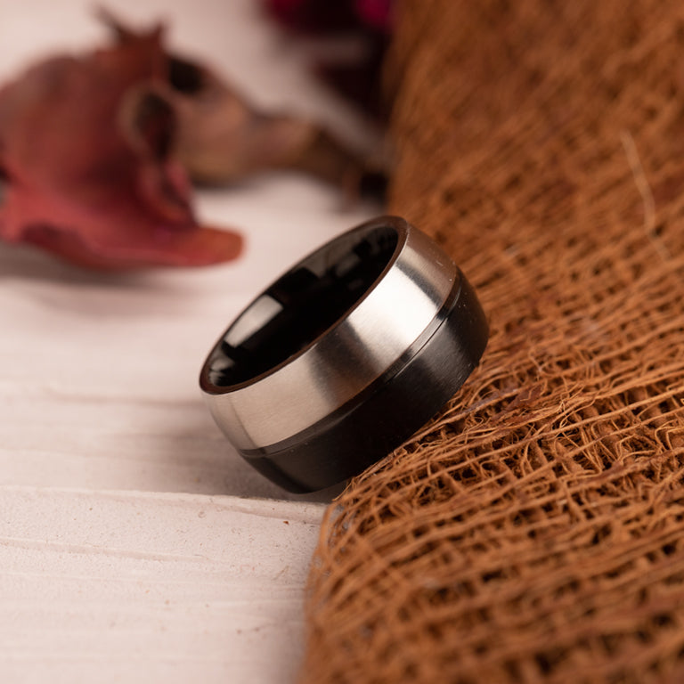 Edelstahl Ring bicolor schwarz/stahl 12 mm