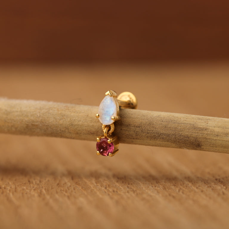 Piercing DELPHI mit Mondstein und Turmalin