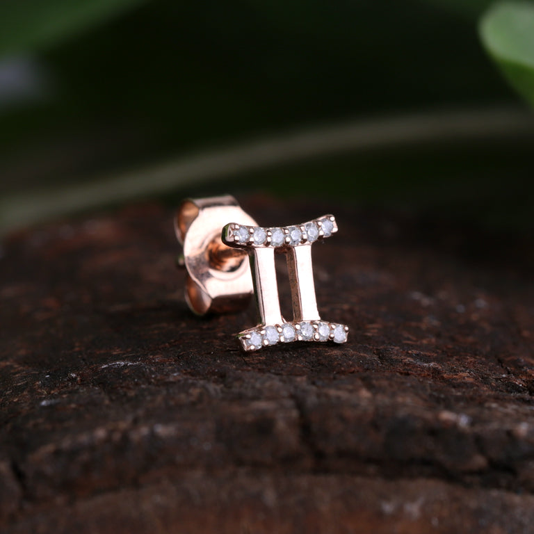 Sternzeichen Ohrstecker ZWILLINGE GEMINI mit Diamanten