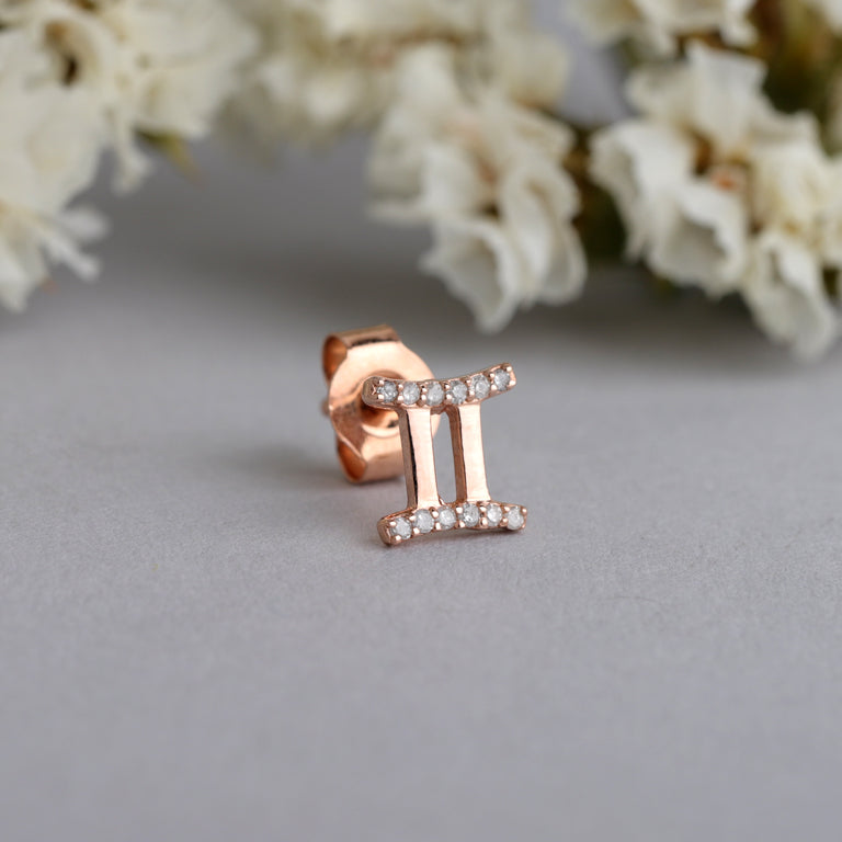 Sternzeichen Ohrstecker ZWILLINGE GEMINI mit Diamanten